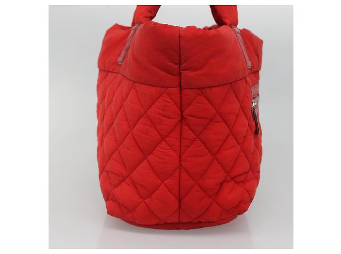 CHANEL Borsa a Mano Coco Cocoon Nylon Rossa Argento CC Auth 138367 Rosso - vista 3