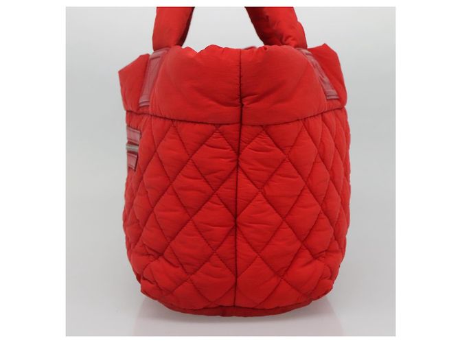 CHANEL Borsa a Mano Coco Cocoon Nylon Rossa Argento CC Auth 138367 Rosso - vista 4