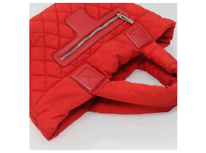 CHANEL Borsa a Mano Coco Cocoon Nylon Rossa Argento CC Auth 138367 Rosso - vista 6