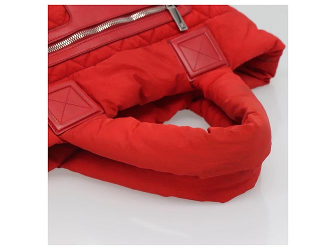 CHANEL Borsa a Mano Coco Cocoon Nylon Rossa Argento CC Auth 138367 Rosso - vista 7