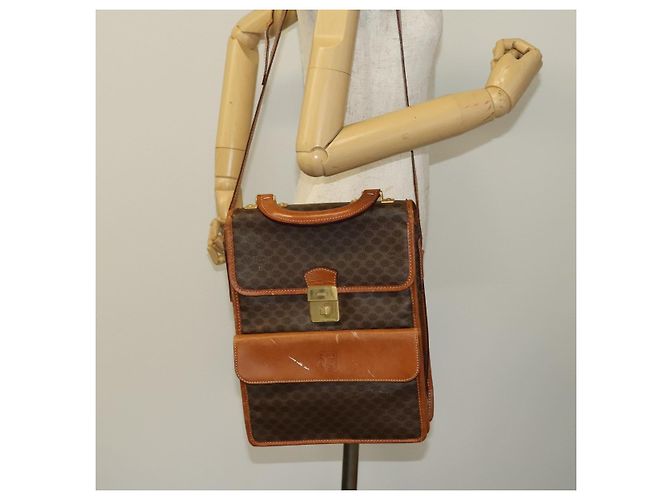 Céline Borsa a Spalla in Tela Macadam CELINE in Pelle PVC Marrone Oro Auth bs28466 D'oro - vista 28