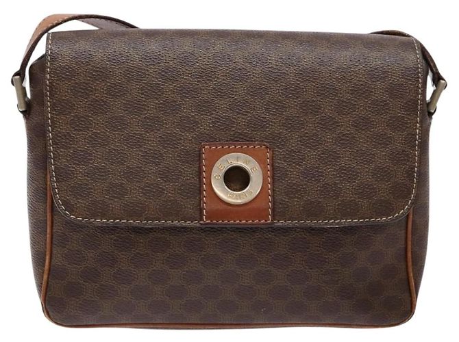 Céline Borsa a Spalla in Tela Macadam CELINE in Pelle PVC Marrone Oro Auth 139442 D'oro - vista 13