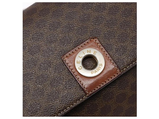 Céline Borsa a Spalla in Tela Macadam CELINE in Pelle PVC Marrone Oro Auth 139442 D'oro - vista 18