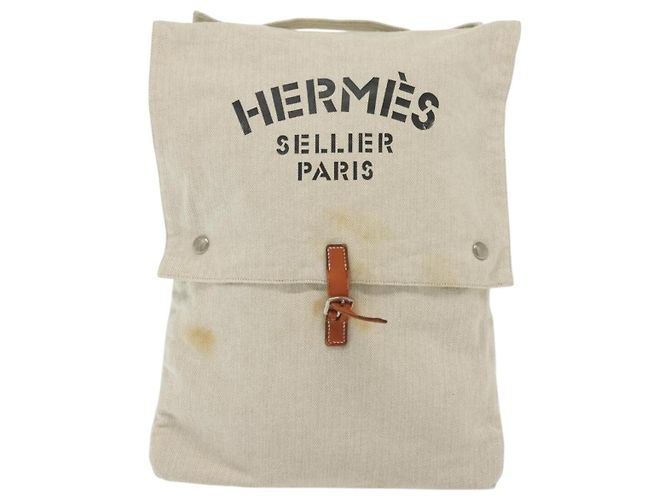 Hermès HERMES Borsa a mano Buggy in tela beige argento Auth 135703 - vista 13