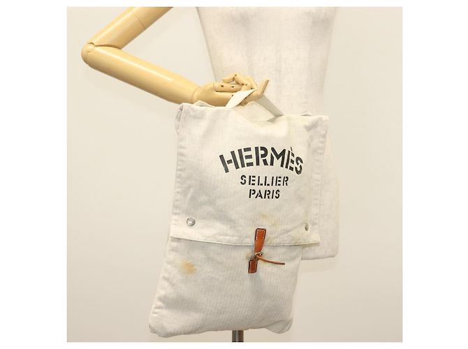 Hermès HERMES Borsa a mano Buggy in tela beige argento Auth 135703 - vista 21