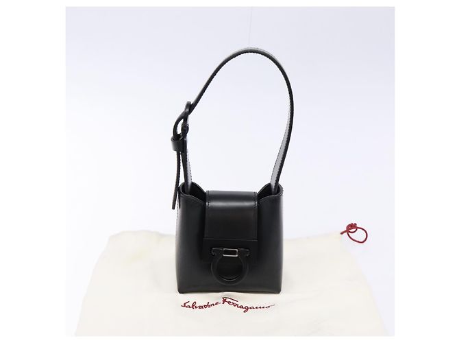 Borsa a mano Gancini in pelle nera e argento di Salvatore Ferragamo Auth 137178 Nero - vista 12