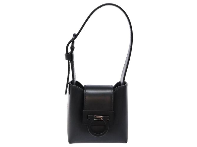 Borsa a mano Gancini in pelle nera e argento di Salvatore Ferragamo Auth 137178 Nero - vista 13