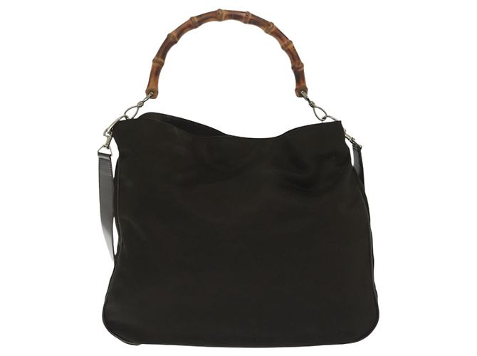 Borsa a mano in nylon Gucci Bamboo 2 vie marrone argento 001 2113 1577 Auth ep9917 - vista 13