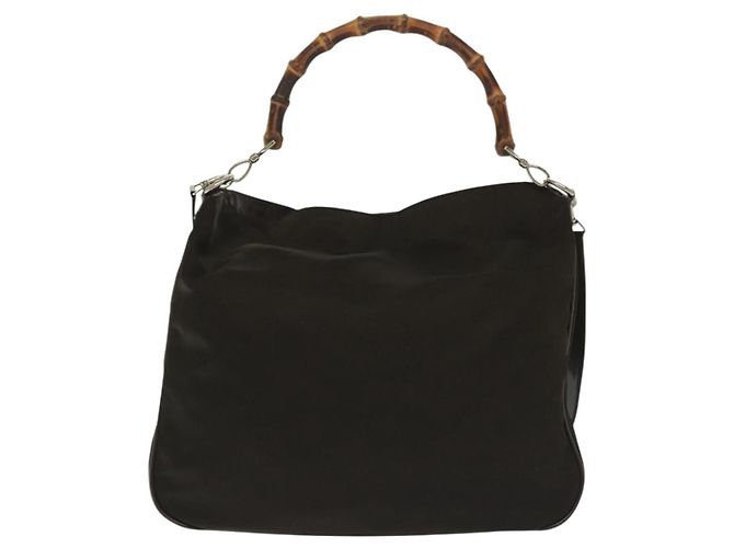 Borsa a mano in nylon Gucci Bamboo 2 vie marrone argento 001 2113 1577 Auth ep9917 - vista 2