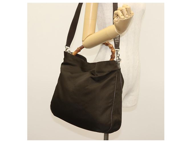 Borsa a mano in nylon Gucci Bamboo 2 vie marrone argento 001 2113 1577 Auth ep9917 - vista 23
