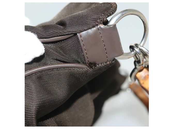 Borsa a mano in nylon Gucci Bamboo 2 vie marrone argento 001 2113 1577 Auth ep9917 - vista 4