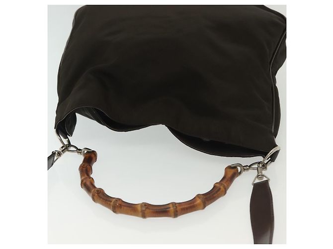 Borsa a mano in nylon Gucci Bamboo 2 vie marrone argento 001 2113 1577 Auth ep9917 - vista 7