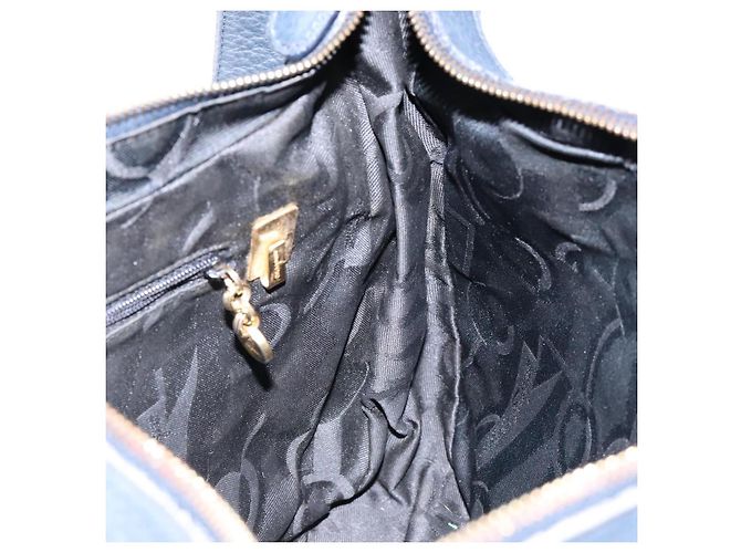 Salvatore Ferragamo Gancini Shoulder Bag Leather Navy Gold Auth 138329 Golden Navy blue - view 17