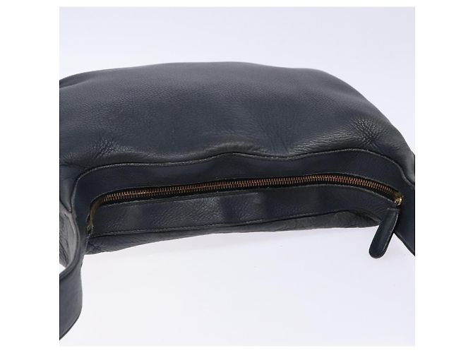 Salvatore Ferragamo Gancini Shoulder Bag Leather Navy Gold Auth 138329 Golden Navy blue - view 6