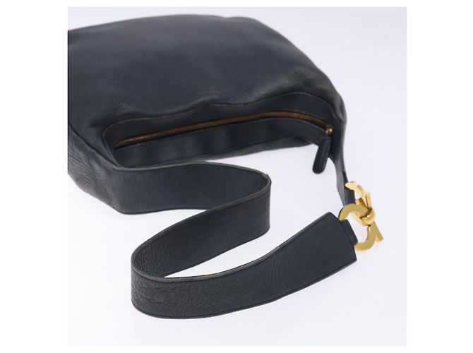 Salvatore Ferragamo Gancini Shoulder Bag Leather Navy Gold Auth 138329 Golden Navy blue - view 7