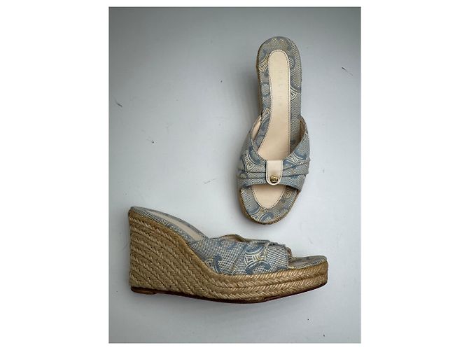 Céline Décolleté vintage Celine Paris monogramma blu beige EU36 - vista 2