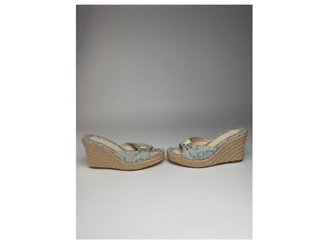 Céline Décolleté vintage Celine Paris monogramma blu beige EU36 - vista 5