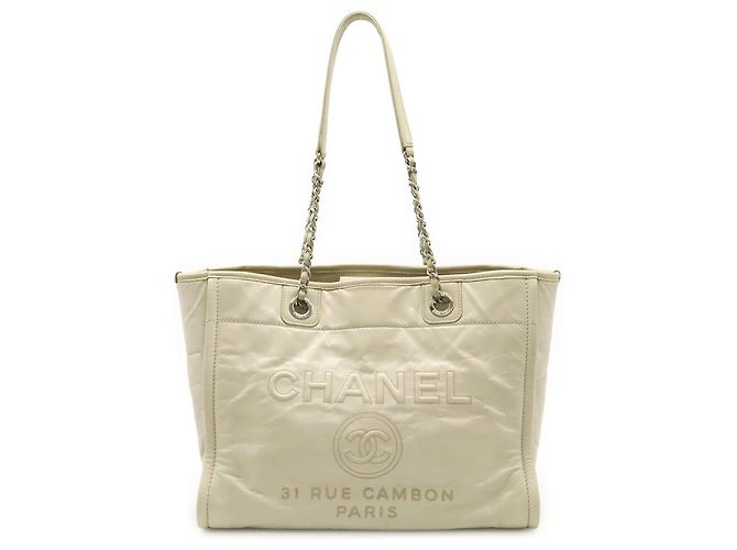 Chanel Deauville Medium Tote MM Schultertasche Weiß - Ansicht 2
