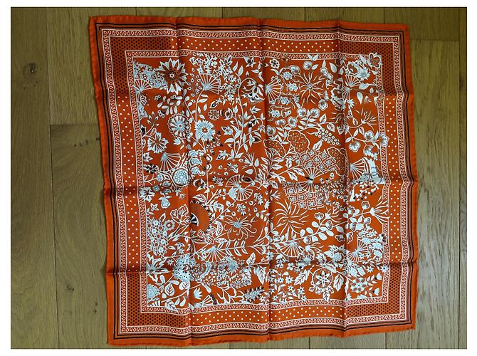 Bandana Hermès 55 Fiori e Farfalle Arancione - vista 3