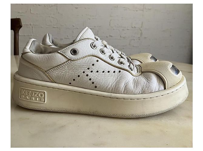 Sneakers Kenzo Hoops Low-Top Steel Toe in pelle bianca - vista 3