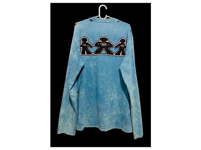 T-shirt Diesel maniche lunghe blu acid-wash cotone - vista 2