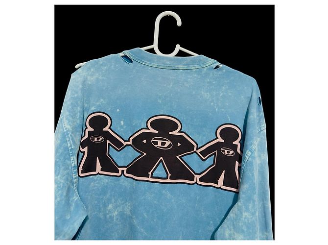 T-shirt Diesel maniche lunghe blu acid-wash cotone - vista 3