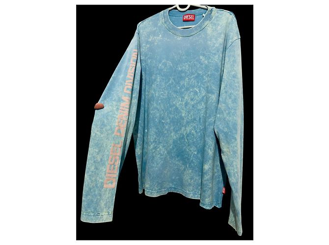 T-shirt Diesel maniche lunghe blu acid-wash cotone - vista 4