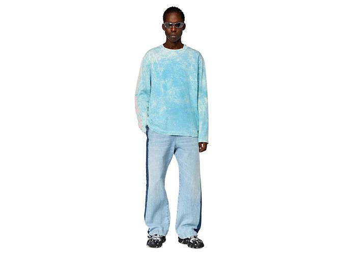 T-shirt Diesel maniche lunghe blu acid-wash cotone - vista 6