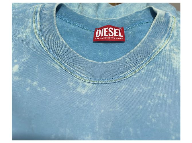 T-shirt Diesel maniche lunghe blu acid-wash cotone - vista 8