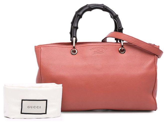 Bamboo Borsa shopper media in pelle di vitello rosa con bambù Gucci - vista 13