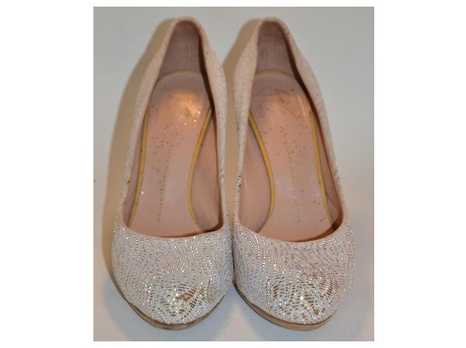Décolleté Giuseppe Zanotti in pelle e cristalli beige taglia 39 - vista 2