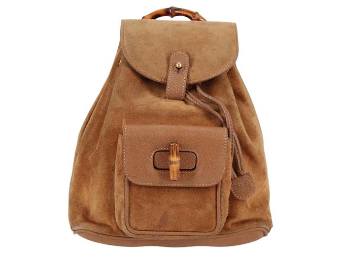 Bamboo Mochila de Bambú GUCCI Ante Marrón Oro 003 1705 0030 Auth BA4691 Castaño Dorado - vista 13