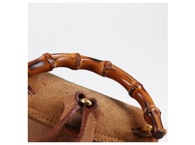 Bamboo Mochila de Bambú GUCCI Ante Marrón Oro 003 1705 0030 Auth BA4691 Castaño Dorado - vista 14