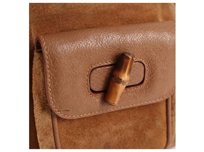 Bamboo Mochila de Bambú GUCCI Ante Marrón Oro 003 1705 0030 Auth BA4691 Castaño Dorado - vista 19