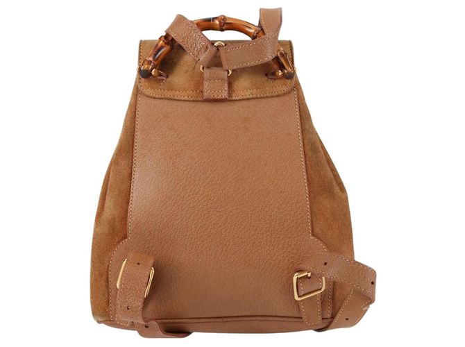Bamboo Mochila de Bambú GUCCI Ante Marrón Oro 003 1705 0030 Auth BA4691 Castaño Dorado - vista 2