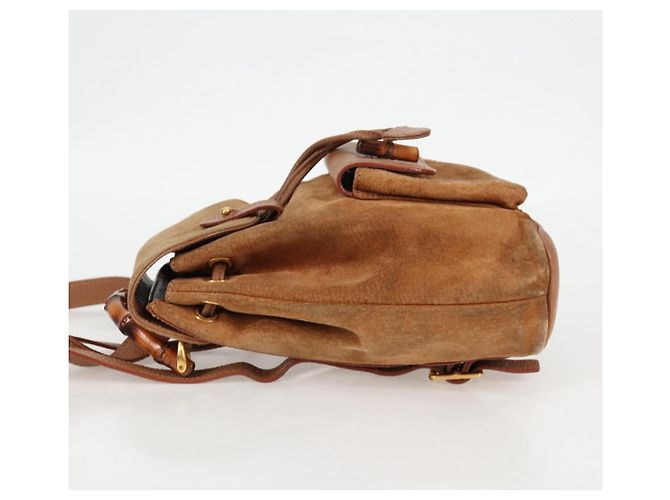 Bamboo Mochila de Bambú GUCCI Ante Marrón Oro 003 1705 0030 Auth BA4691 Castaño Dorado - vista 3