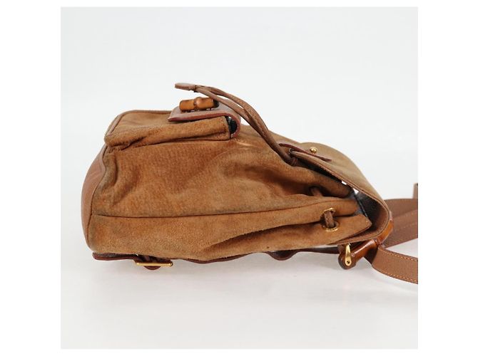 Bamboo Mochila de Bambú GUCCI Ante Marrón Oro 003 1705 0030 Auth BA4691 Castaño Dorado - vista 4