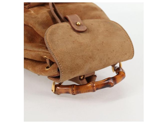 Bamboo Mochila de Bambú GUCCI Ante Marrón Oro 003 1705 0030 Auth BA4691 Castaño Dorado - vista 6
