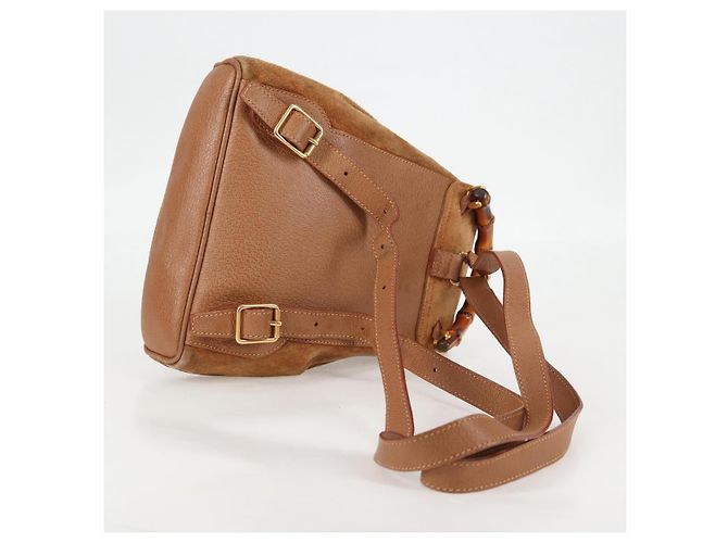 Bamboo Mochila de Bambú GUCCI Ante Marrón Oro 003 1705 0030 Auth BA4691 Castaño Dorado - vista 7