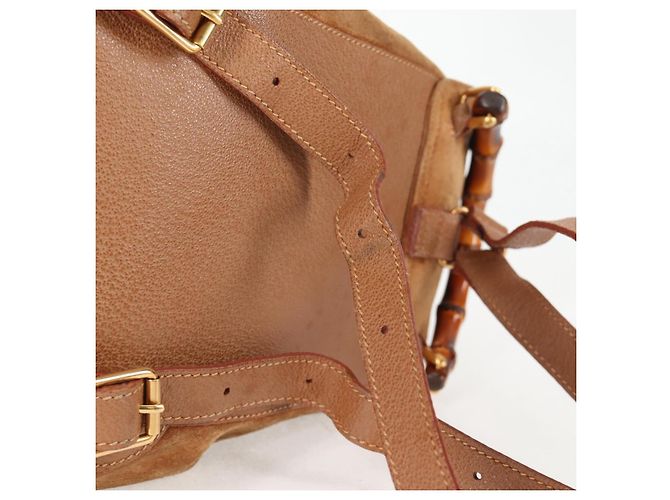 Bamboo Mochila de Bambú GUCCI Ante Marrón Oro 003 1705 0030 Auth BA4691 Castaño Dorado - vista 8