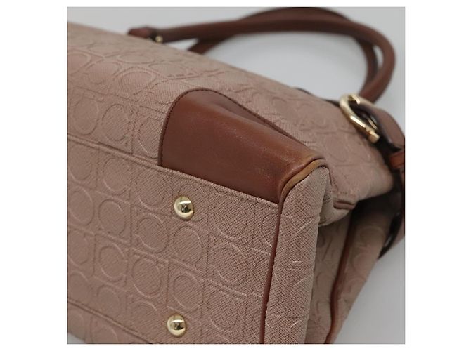 Borsa Tote Gancini in Pelle Marrone e Oro Auth 138354 di Salvatore Ferragamo - vista 14