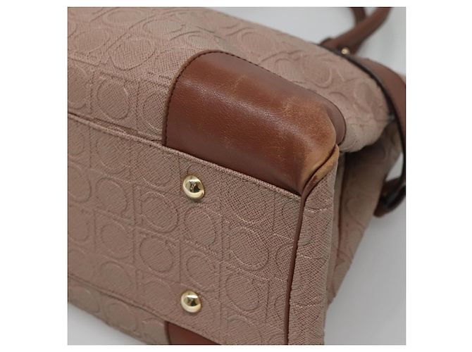Borsa Tote Gancini in Pelle Marrone e Oro Auth 138354 di Salvatore Ferragamo - vista 16
