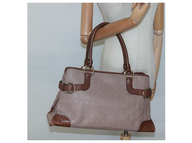 Borsa Tote Gancini in Pelle Marrone e Oro Auth 138354 di Salvatore Ferragamo - vista 23