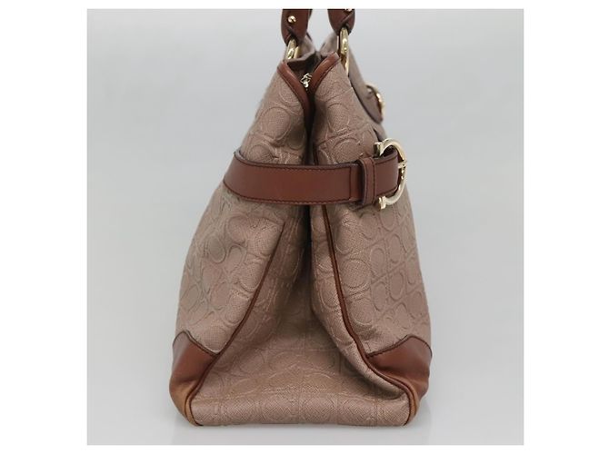 Borsa Tote Gancini in Pelle Marrone e Oro Auth 138354 di Salvatore Ferragamo - vista 3