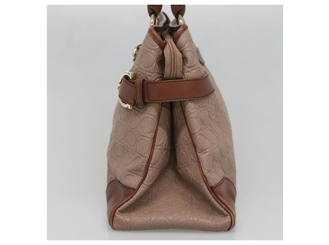 Borsa Tote Gancini in Pelle Marrone e Oro Auth 138354 di Salvatore Ferragamo - vista 4