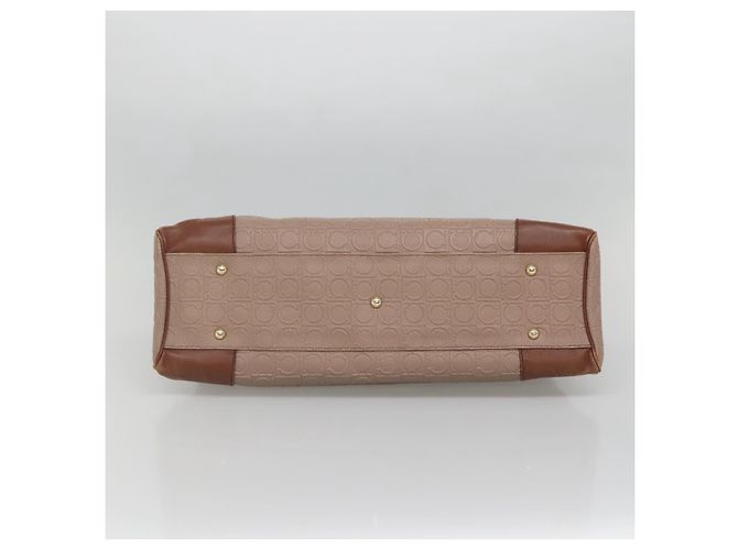 Borsa Tote Gancini in Pelle Marrone e Oro Auth 138354 di Salvatore Ferragamo - vista 5