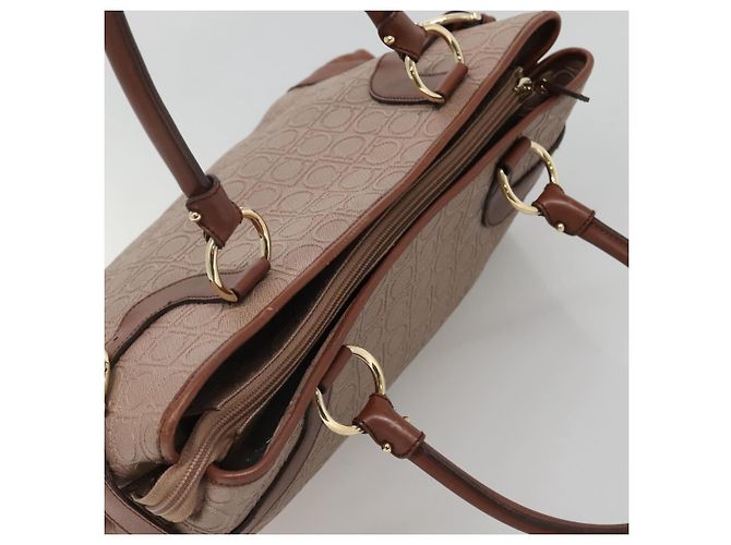 Borsa Tote Gancini in Pelle Marrone e Oro Auth 138354 di Salvatore Ferragamo - vista 6