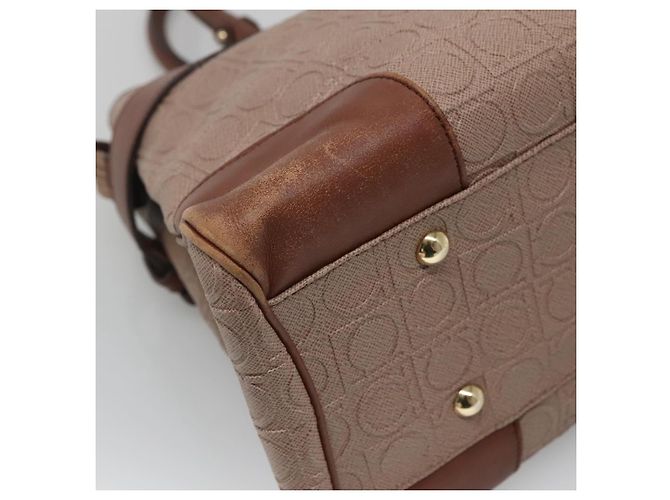 Borsa Tote Gancini in Pelle Marrone e Oro Auth 138354 di Salvatore Ferragamo - vista 9
