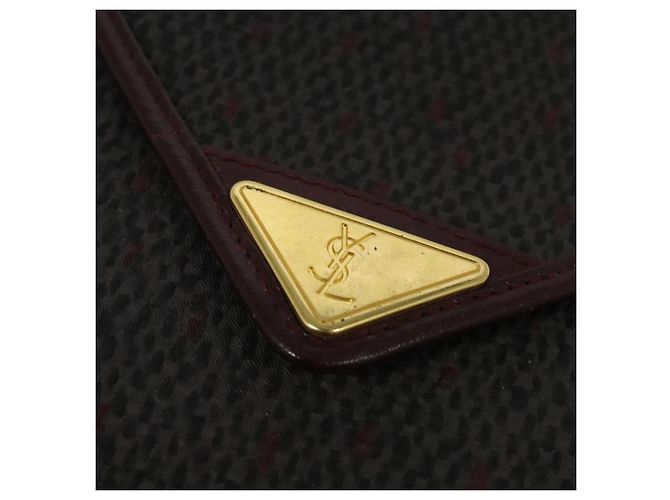 Bolso de Hombro SAINT LAURENT de Lona Recubierta Burdeos Oro Auth BA4193 Dorado - vista 14