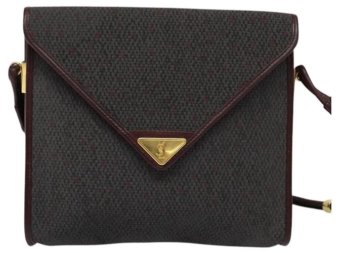 Bolso de Hombro SAINT LAURENT de Lona Recubierta Burdeos Oro Auth BA4193 Dorado - vista 2